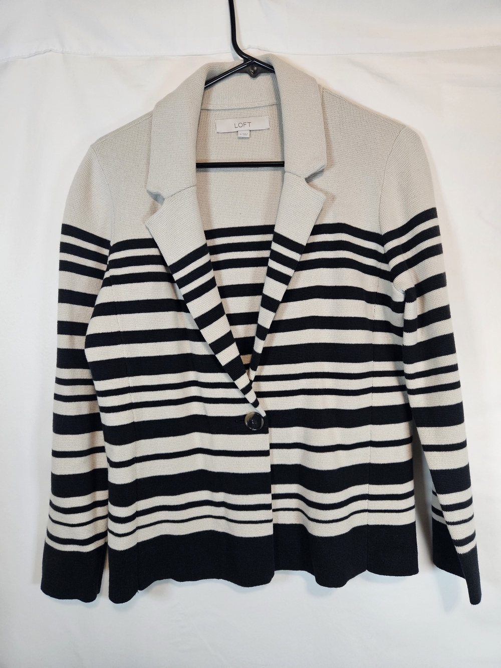 LOFT Black and Cream Striped Knit Blazer Jacket